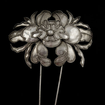 Handmade Miao Filigreed 2-Prong Costume Hair Stick Flower